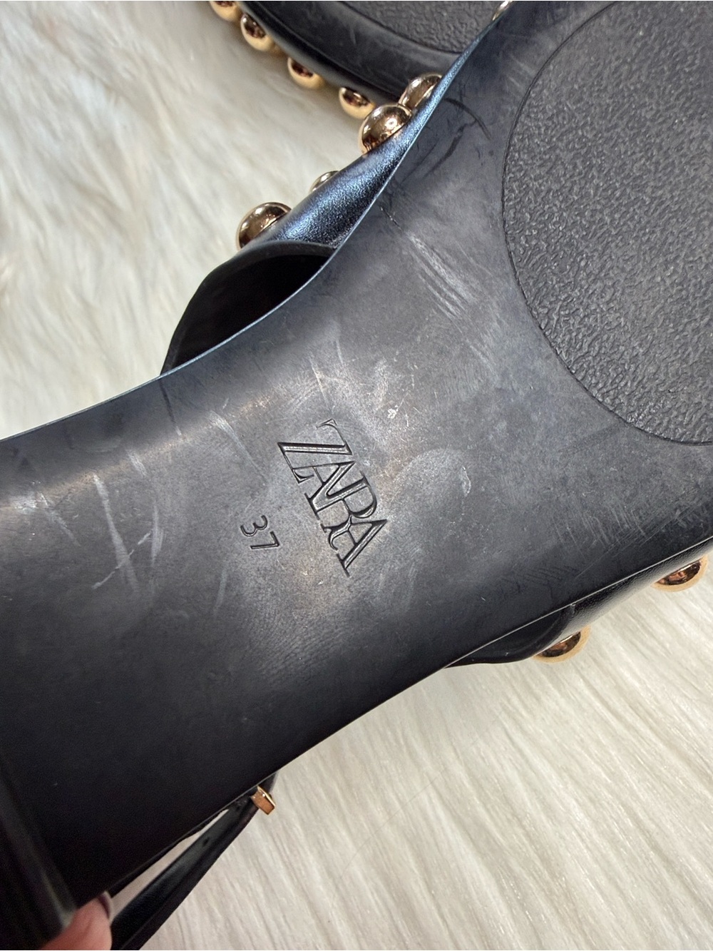 Zara Black Flat Slingback Sandal with Gold Studs - Picture 4 of 7